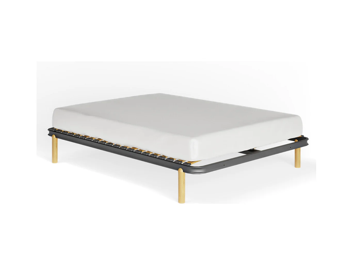 Ensemble cadre à lattes avec pieds 140x190 cm metal gris MIRA