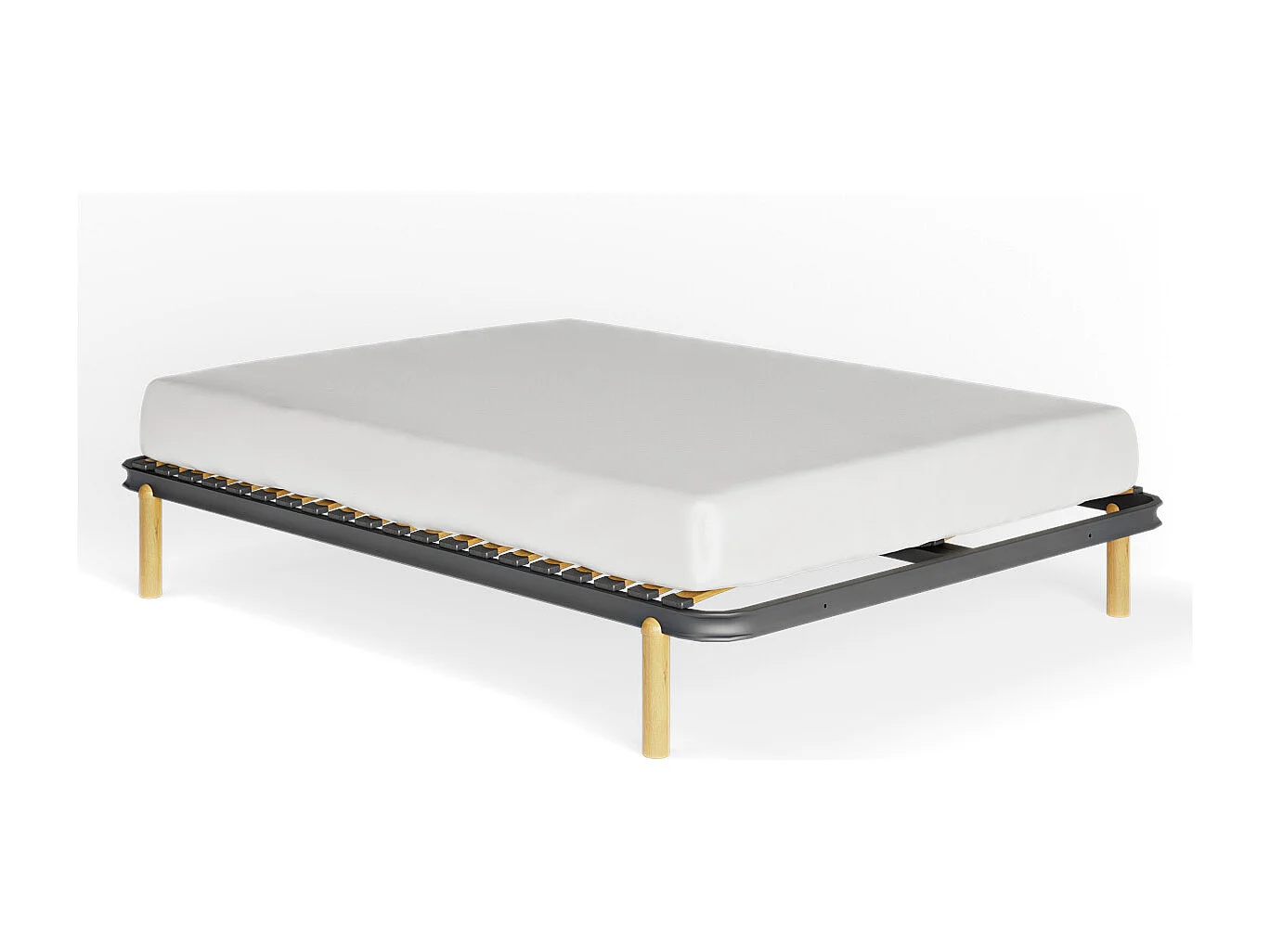 Ensemble cadre à lattes avec pieds 140x190 cm metal gris MIRA