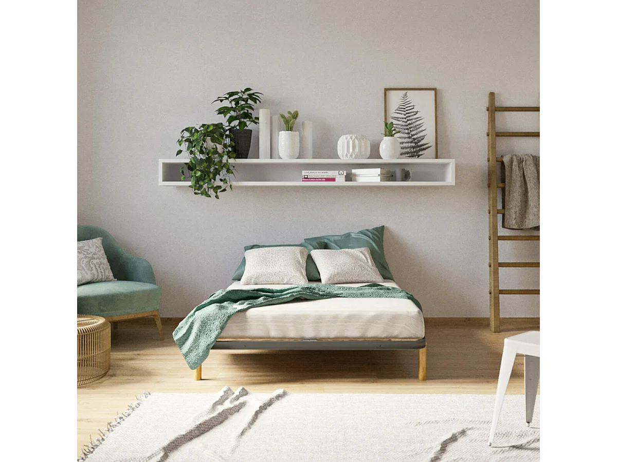 Ensemble cadre à lattes avec pieds 140x190 cm metal gris MIRA