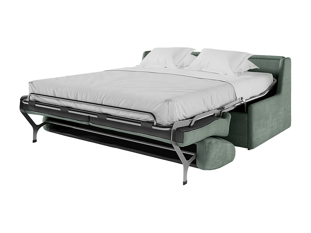 Canapé convertible express 3 places AGATHE couchage quotidien 140x190cm sans accoudoirs en tissu chenille vert - Matelas 13cm