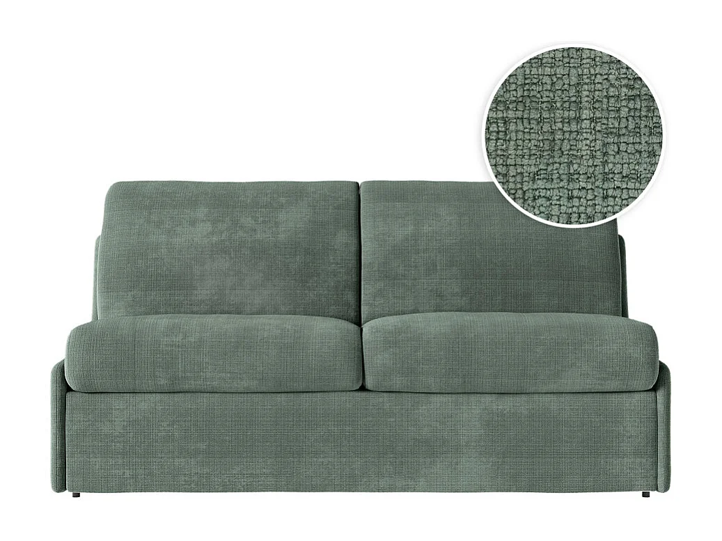 Canapé convertible express 3 places AGATHE couchage quotidien 140x190cm sans accoudoirs en tissu chenille vert - Matelas 13cm
