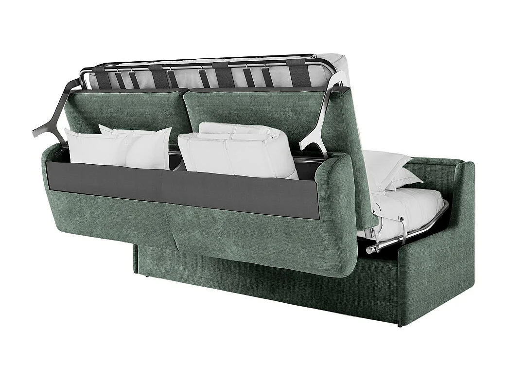 Canapé convertible express 3 places AGATHE couchage quotidien 140x190cm sans accoudoirs en tissu chenille vert - Matelas 13cm