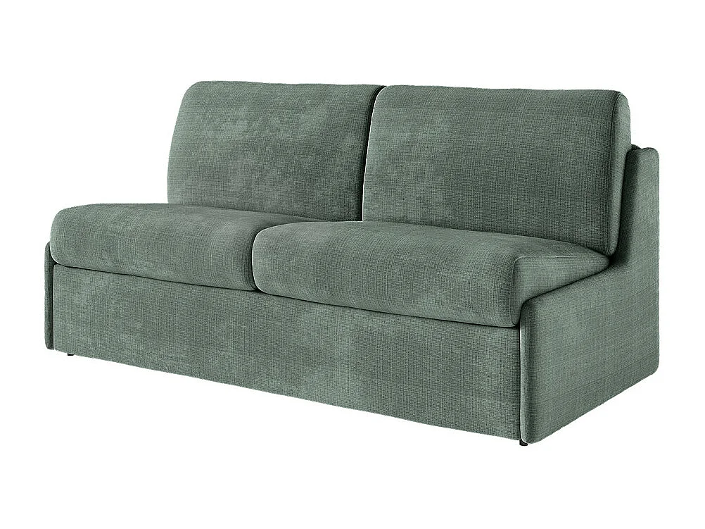 Canapé convertible express 3 places AGATHE couchage quotidien 140x190cm sans accoudoirs en tissu chenille vert - Matelas 13cm