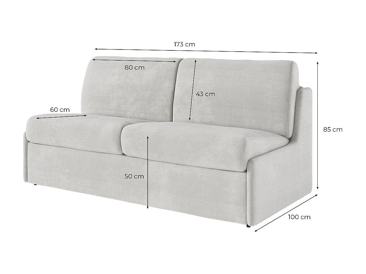 Canapé convertible express 3 places AGATHE couchage quotidien 140x190cm sans accoudoirs en tissu chenille vert - Matelas 13cm