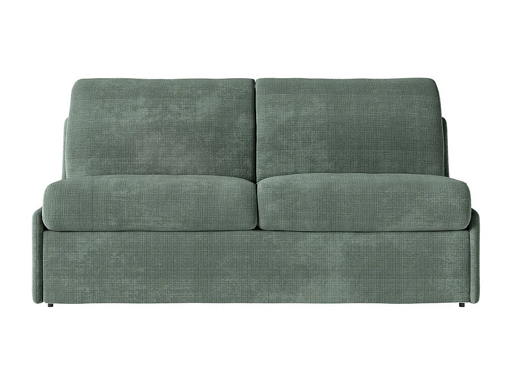 Canapé convertible express 3 places AGATHE couchage quotidien 140x190cm sans accoudoirs en tissu chenille vert - Matelas 13cm