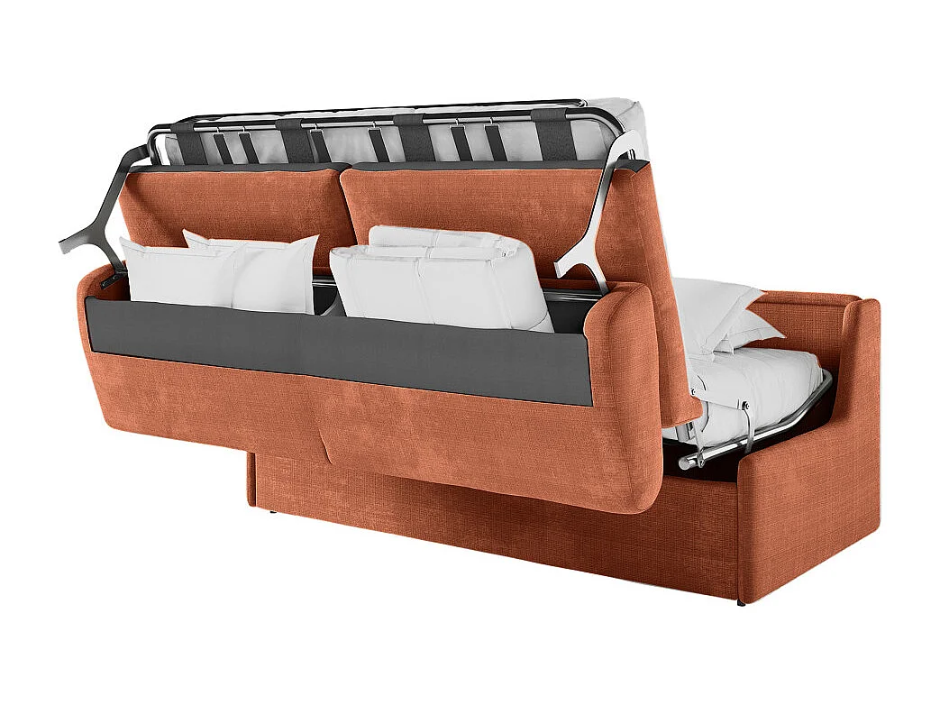 Canapé convertible express 3 places en tissu chenille terracotta AGATHE