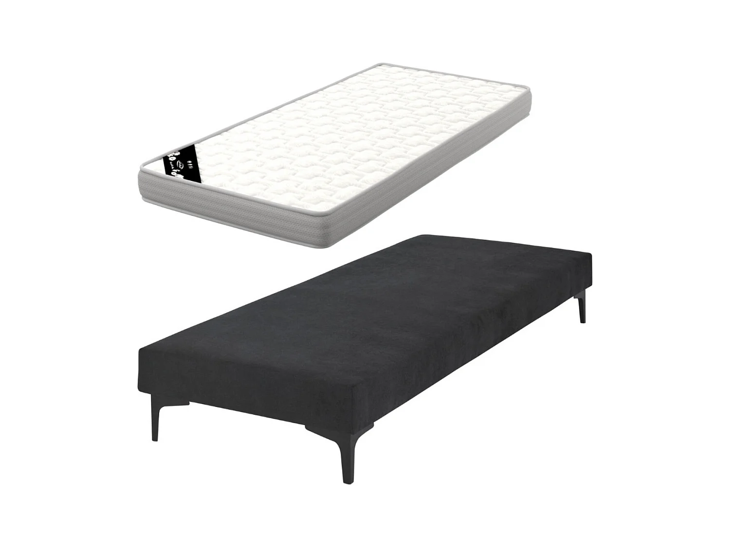 Pack sommier tapissier avec matelas 70x190 cm bois massif noir HILIANA