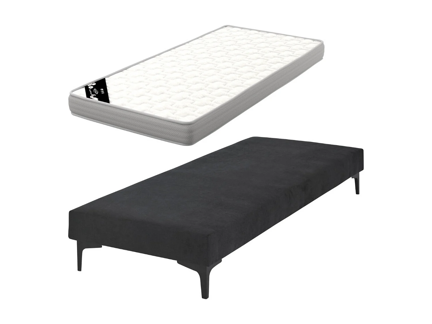 Pack sommier tapissier avec matelas 70x190 cm bois massif noir HILIANA