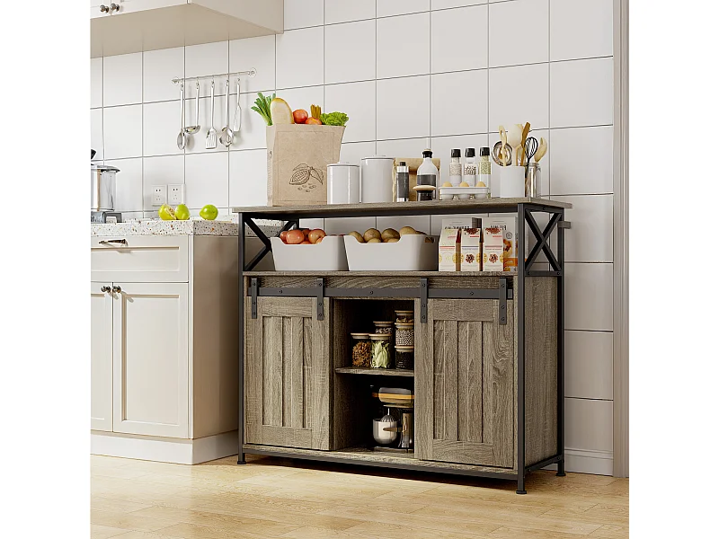 Buffet de Rangement BEALIFE AP56 - 2 Portes Coulissantes - Étagères Réglables - 100 x 33 x 80 cm - Gris - Pour Salon & Cuisine