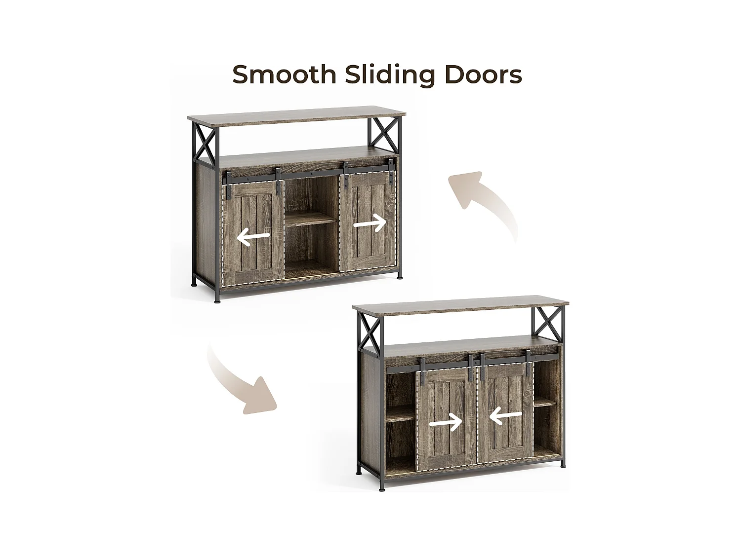 Buffet de Rangement BEALIFE AP56 - 2 Portes Coulissantes - Étagères Réglables - 100 x 33 x 80 cm - Gris - Pour Salon & Cuisine