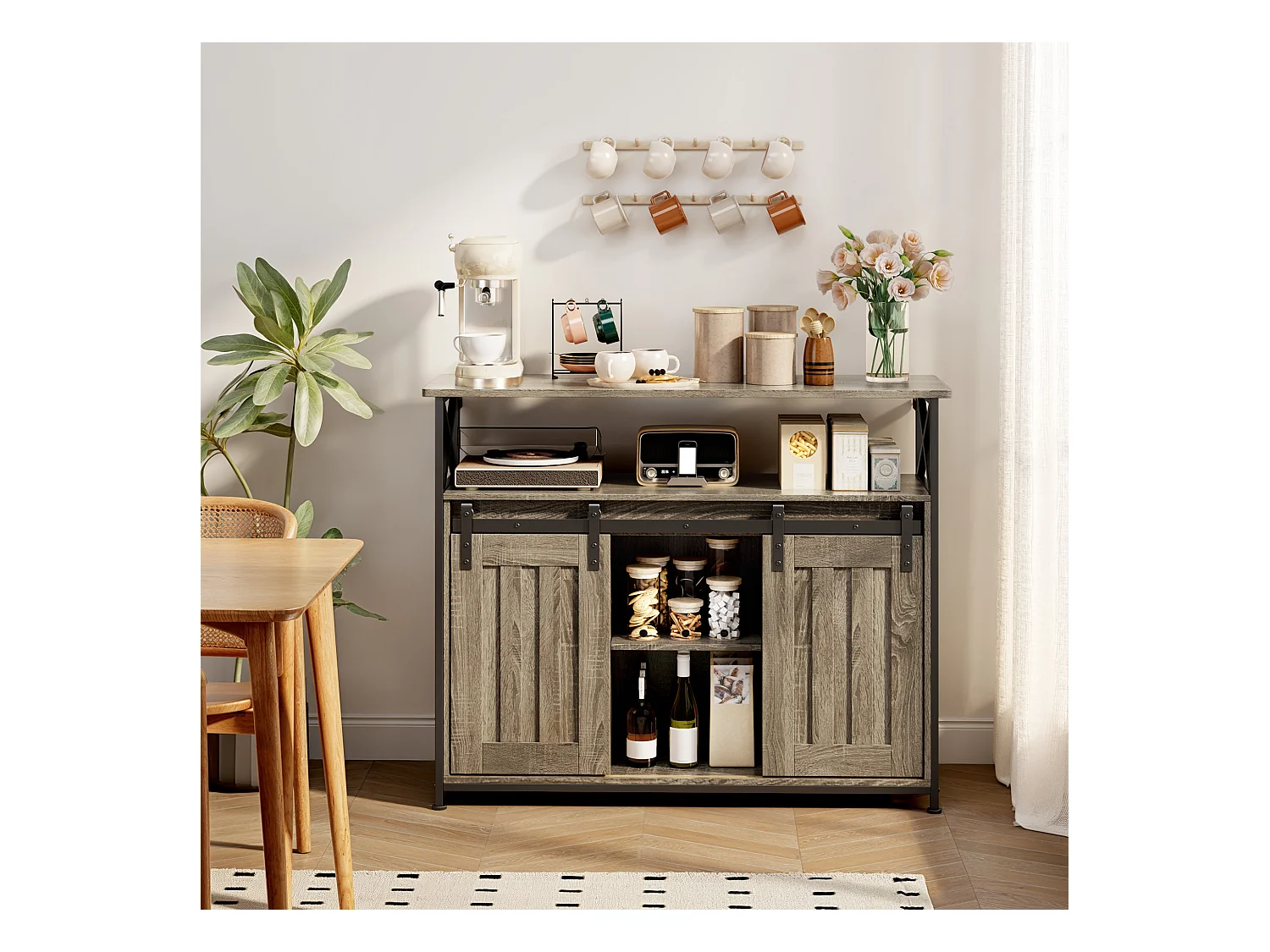 Buffet de Rangement BEALIFE AP56 - 2 Portes Coulissantes - Étagères Réglables - 100 x 33 x 80 cm - Gris - Pour Salon & Cuisine