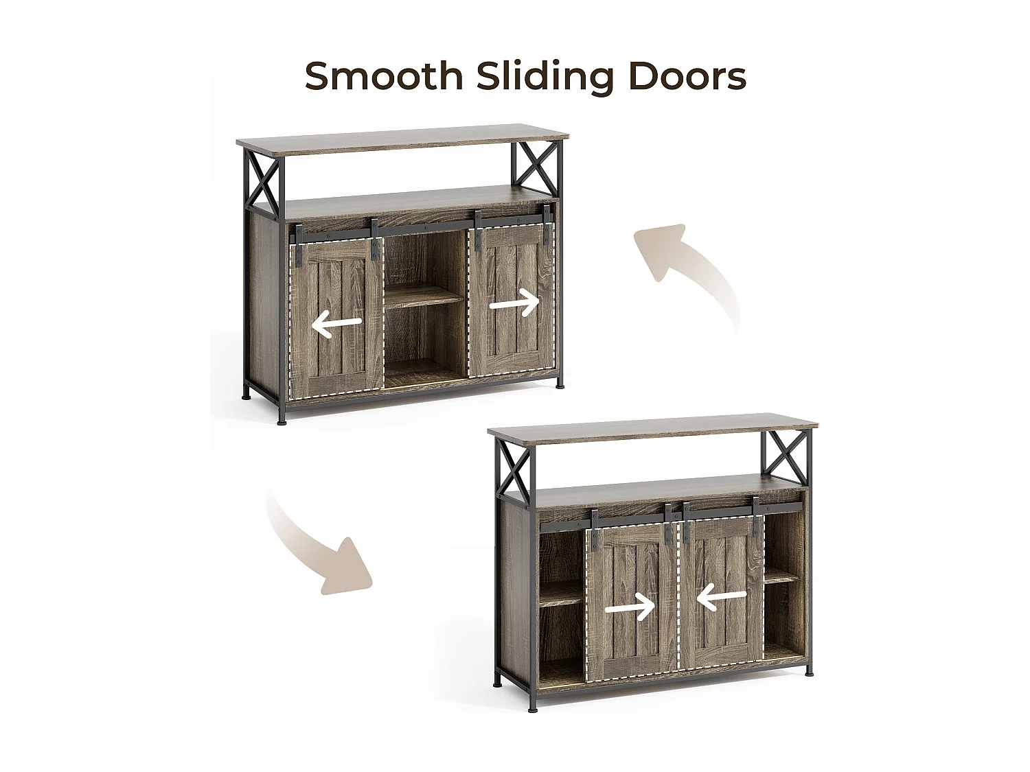 Buffet de Rangement BEALIFE AP56 - 2 Portes Coulissantes - Étagères Réglables - 100 x 33 x 80 cm - Gris - Pour Salon & Cuisine