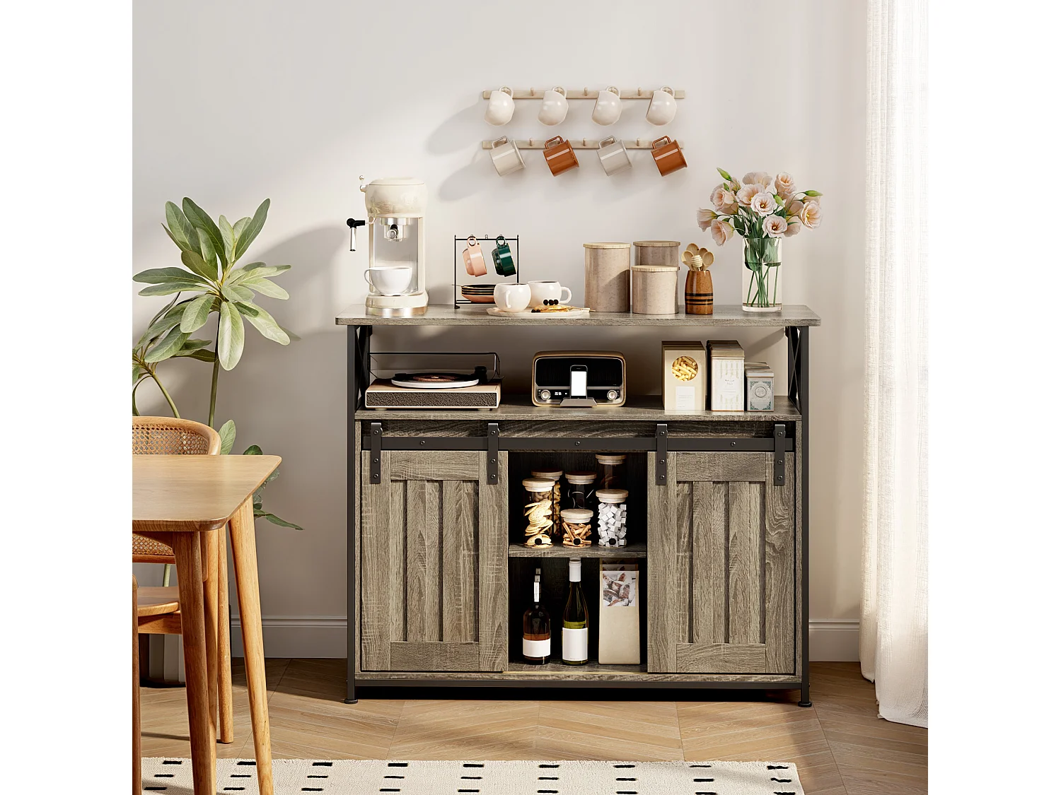 Buffet de Rangement BEALIFE AP56 - 2 Portes Coulissantes - Étagères Réglables - 100 x 33 x 80 cm - Gris - Pour Salon & Cuisine