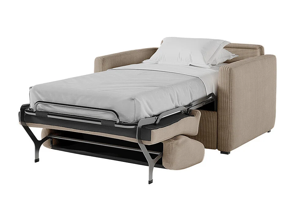 Fauteuil AGATHE convertible express couchage quotidien 70x190cm en velours côtelé taupe - Matelas 13cm
