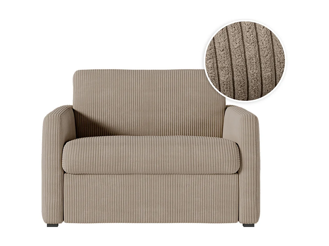 Fauteuil AGATHE convertible express couchage quotidien 70x190cm en velours côtelé taupe - Matelas 13cm