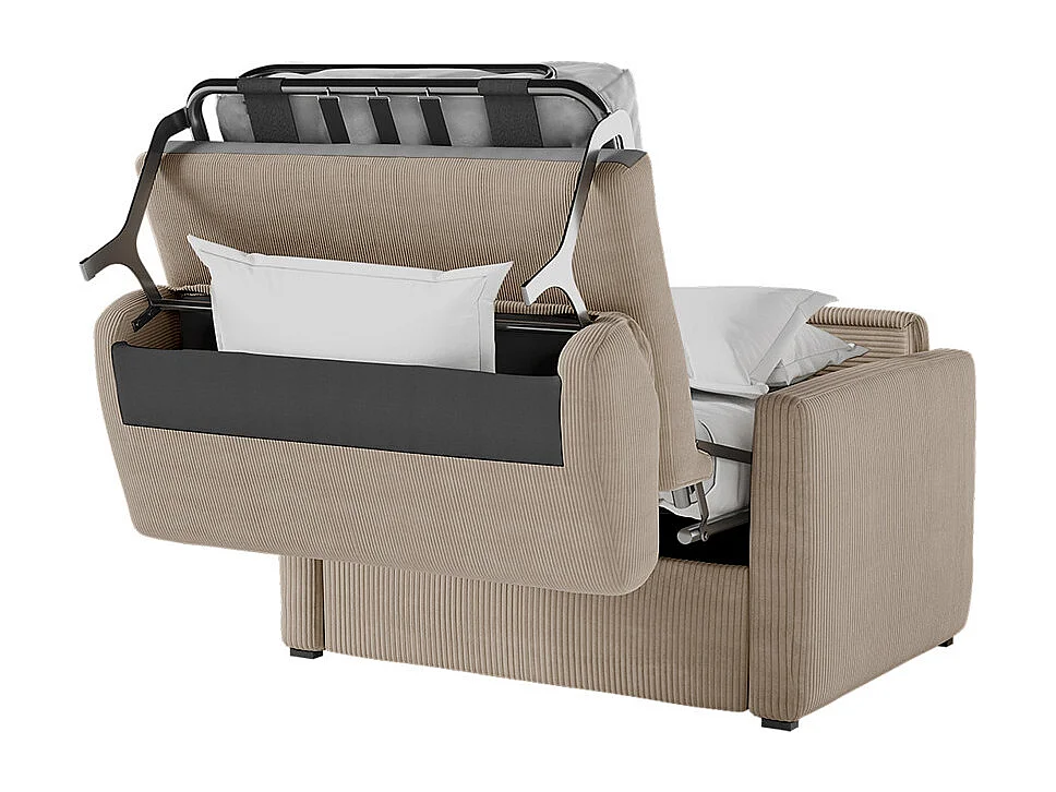 Fauteuil AGATHE convertible express couchage quotidien 70x190cm en velours côtelé taupe - Matelas 13cm