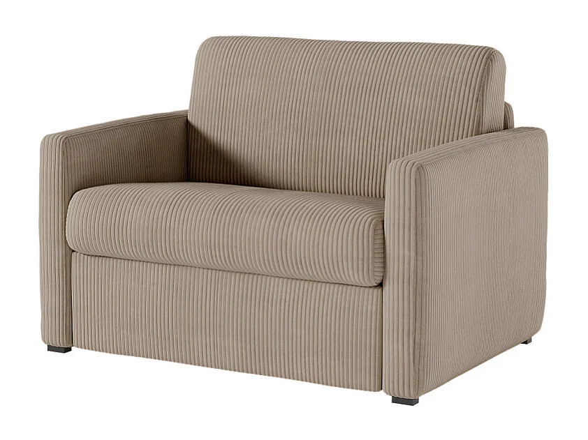 Fauteuil AGATHE convertible express couchage quotidien 70x190cm en velours côtelé taupe - Matelas 13cm