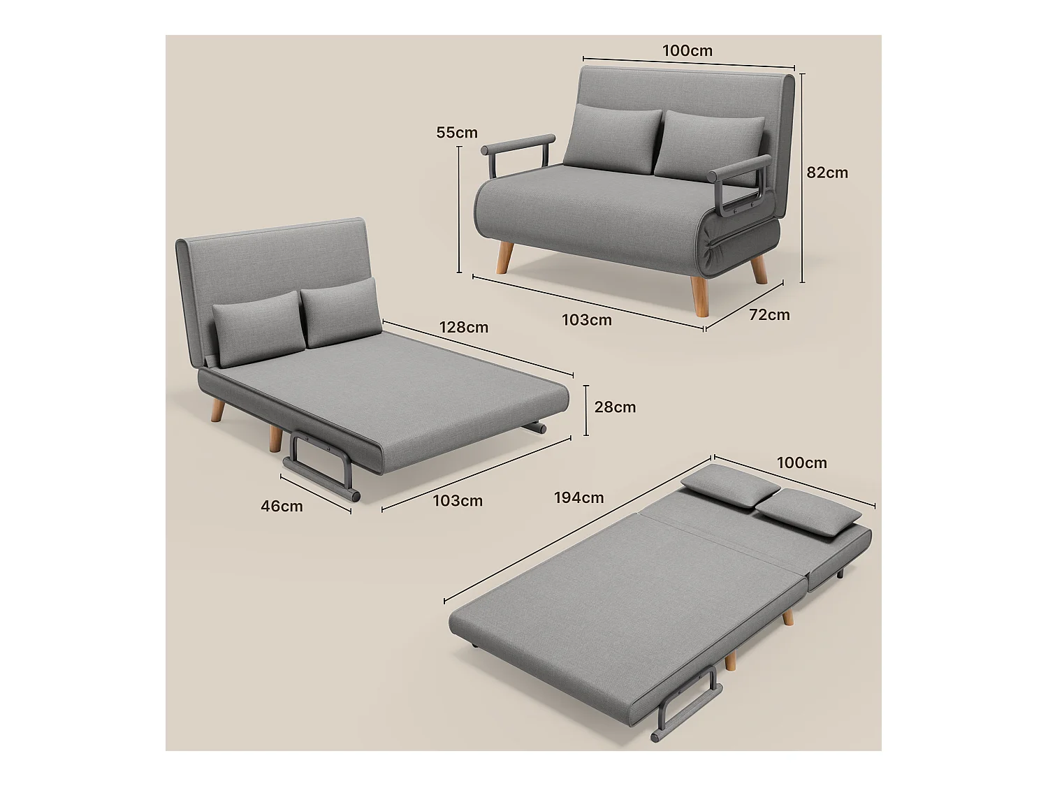 Bealife meuble de cuisine Commode à 2 tiroirs et 2 portes Buffet de cuisine Buffet de cuisine