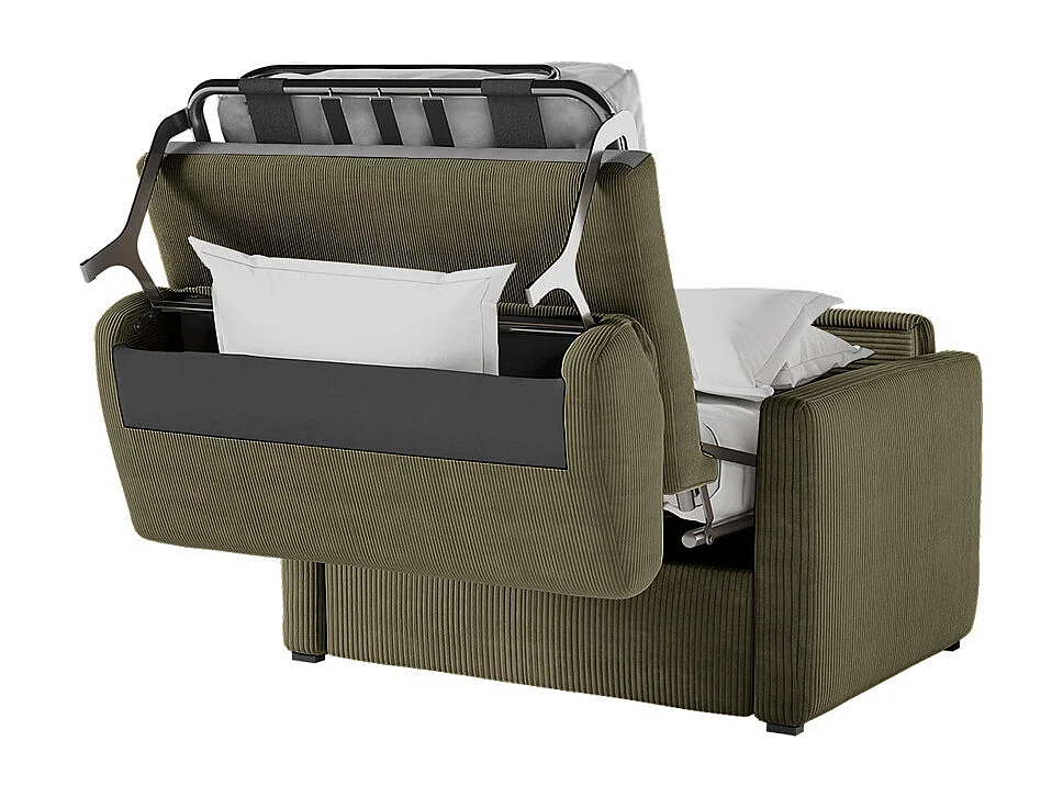 Fauteuil AGATHE convertible express couchage quotidien 70x190cm en velours côtelé vert kaki - Matelas 13cm