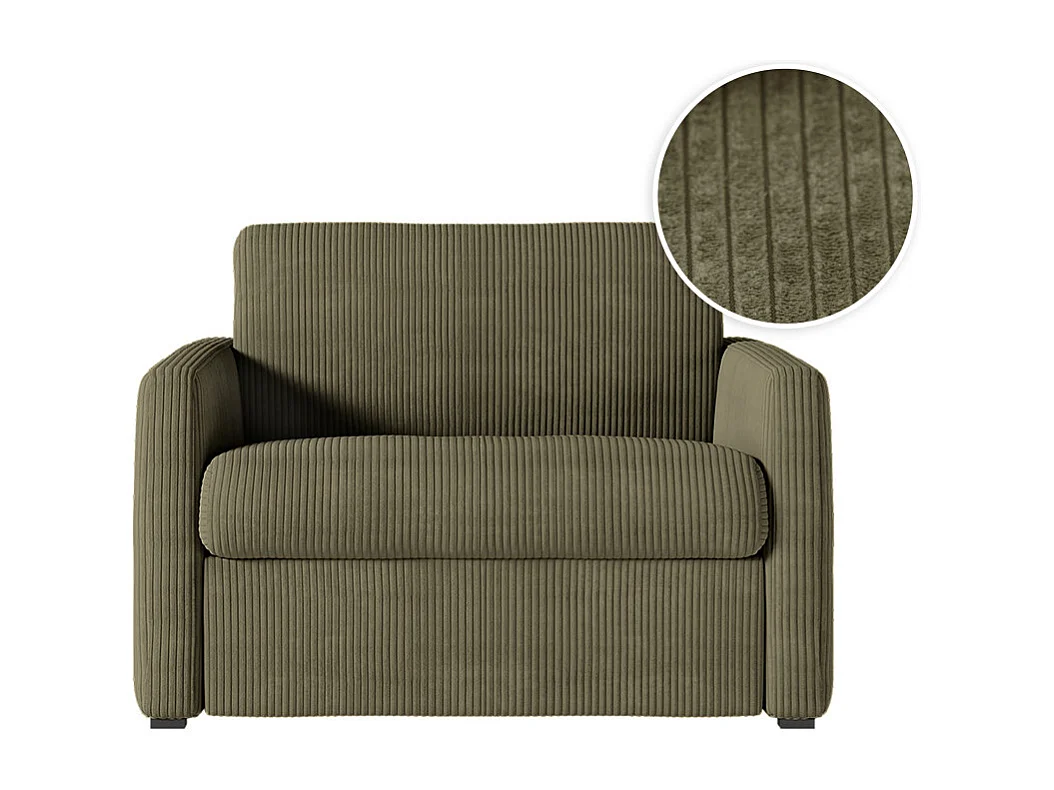 Fauteuil AGATHE convertible express couchage quotidien 70x190cm en velours côtelé vert kaki - Matelas 13cm