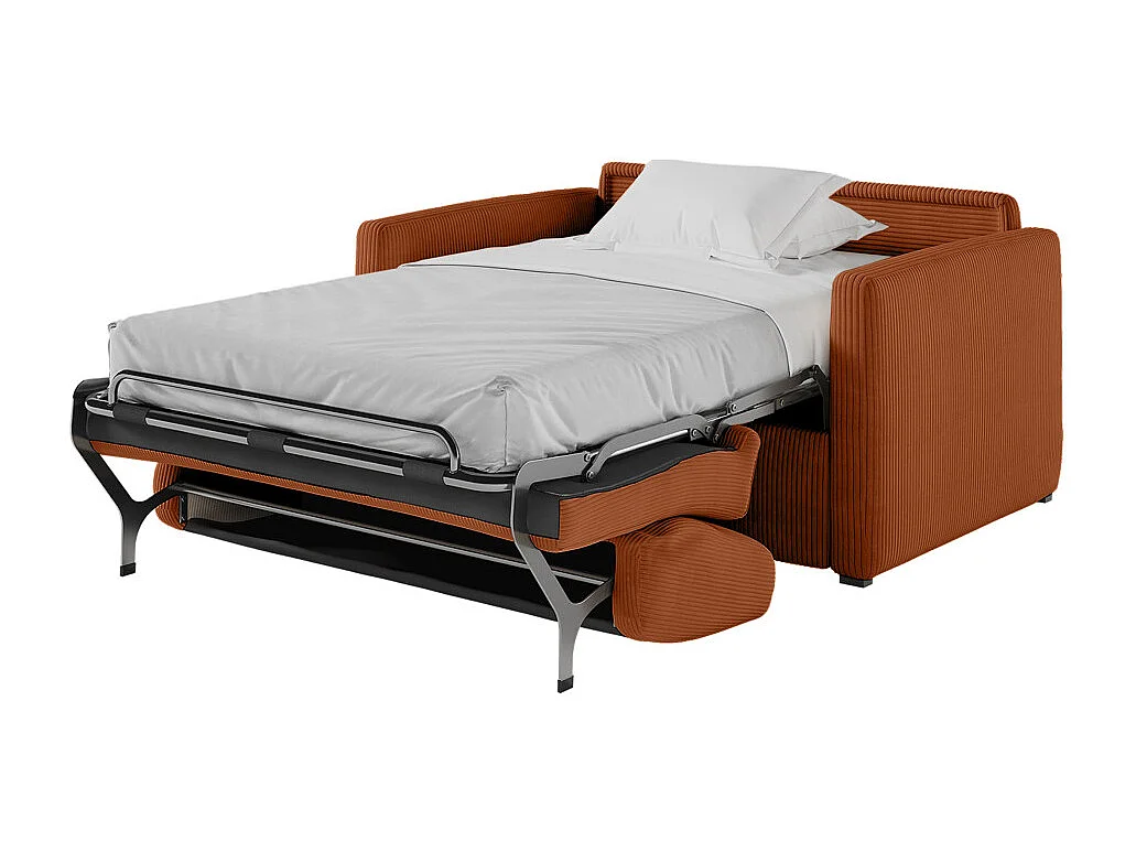 Fauteuil AGATHE convertible express couchage quotidien 100x190cm en velours côtelé terracotta - Matelas 13cm