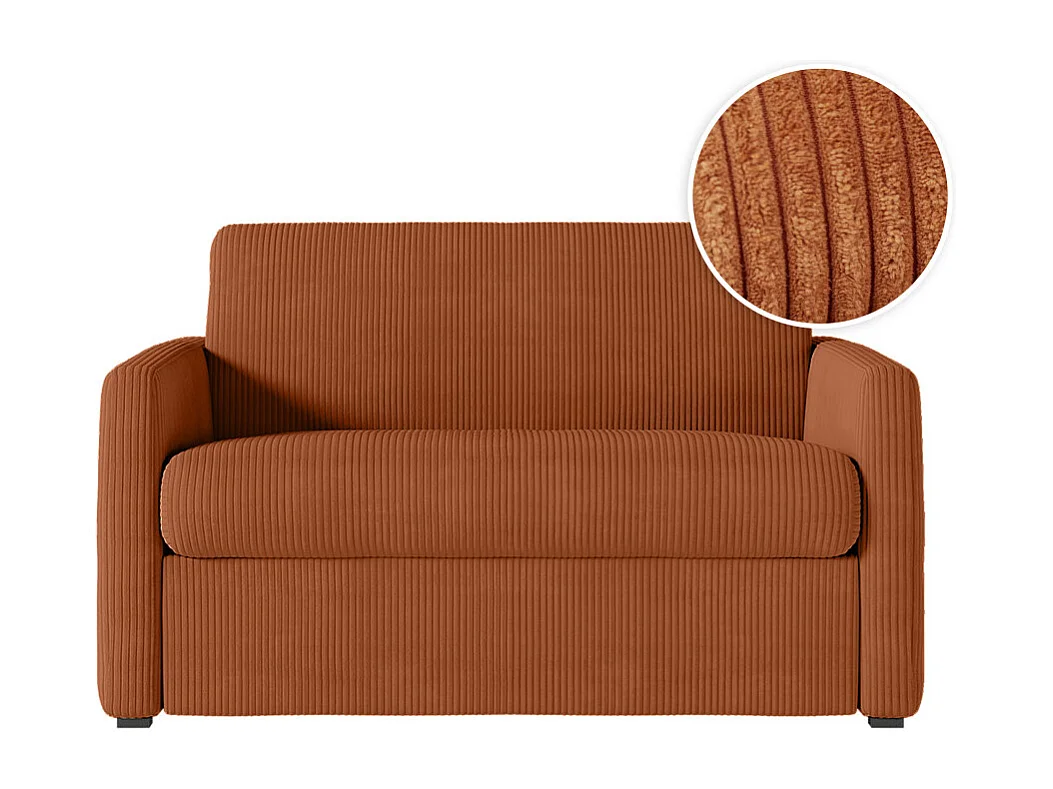Fauteuil AGATHE convertible express couchage quotidien 100x190cm en velours côtelé terracotta - Matelas 13cm