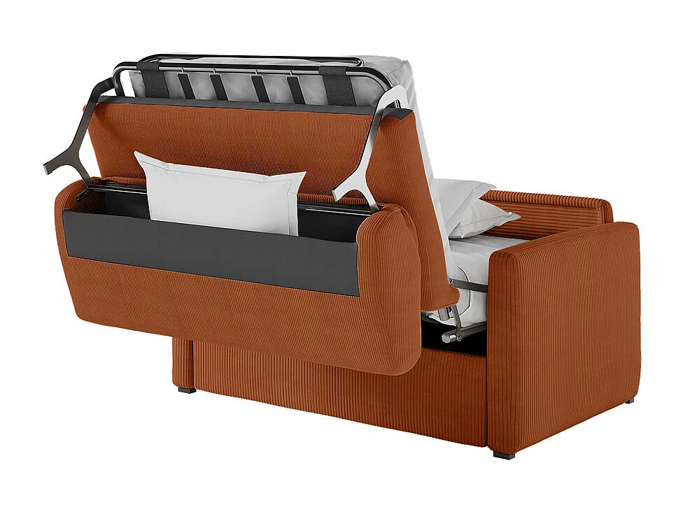 Fauteuil AGATHE convertible express couchage quotidien 100x190cm en velours côtelé terracotta - Matelas 13cm
