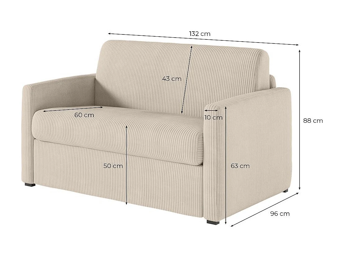 Fauteuil AGATHE convertible express couchage quotidien 100x190cm en velours côtelé terracotta - Matelas 13cm