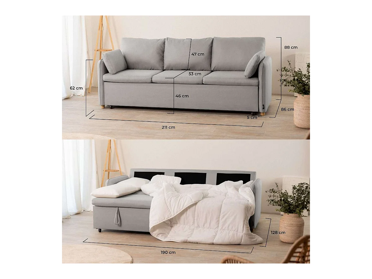 Sofá Cama  Nest 3 Gris - Nalui
