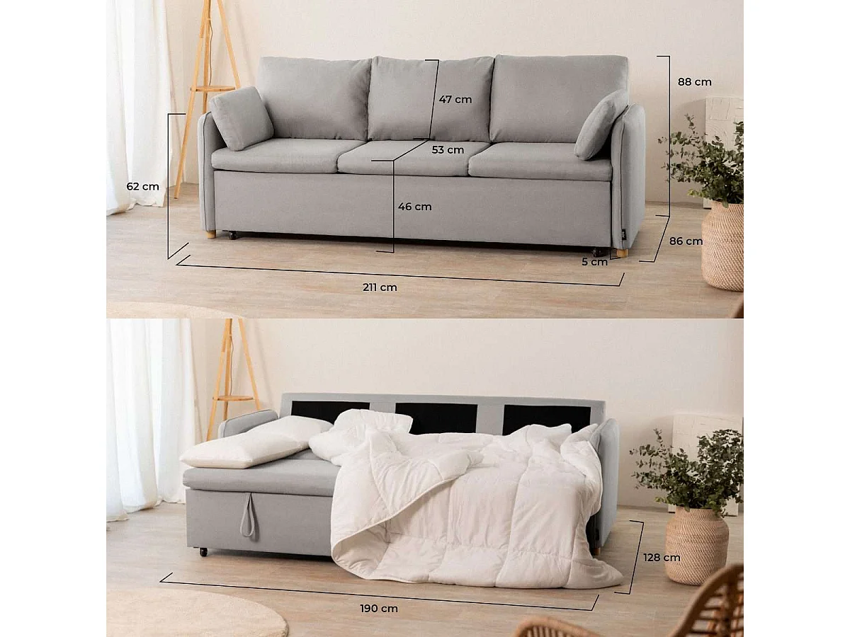 Sofá Cama  Nest 3 Gris - Nalui