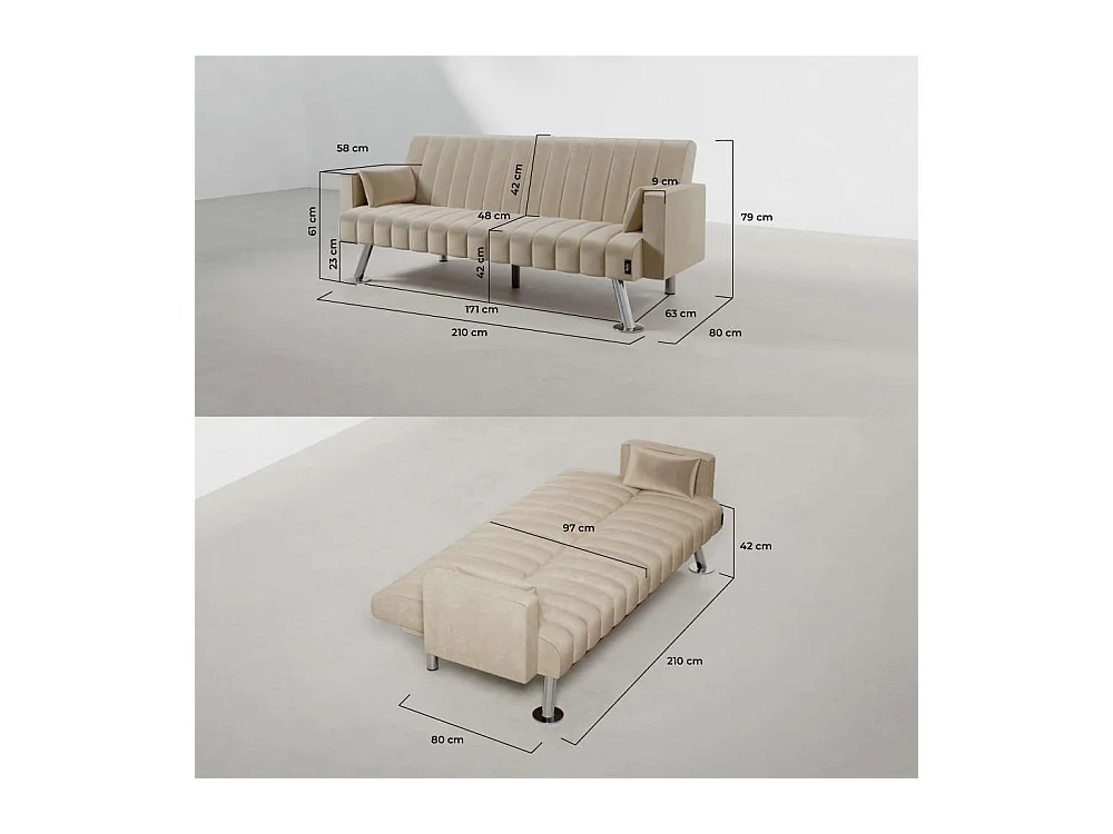 Sofá Cama  One Lines Beige - Nalui