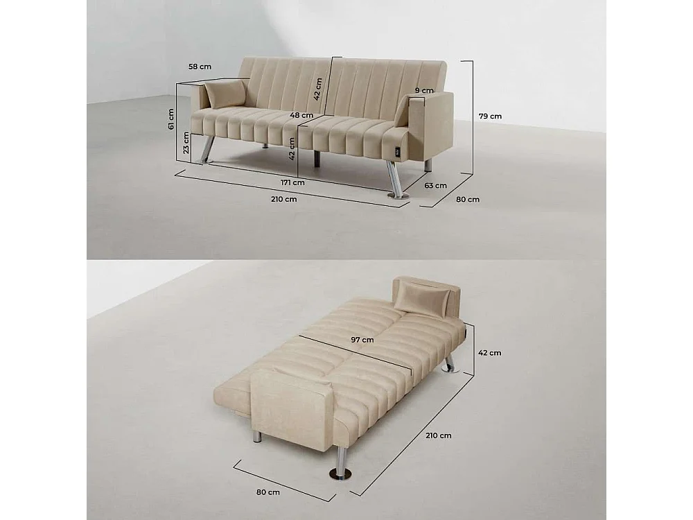 Sofá Cama  One Lines Beige - Nalui