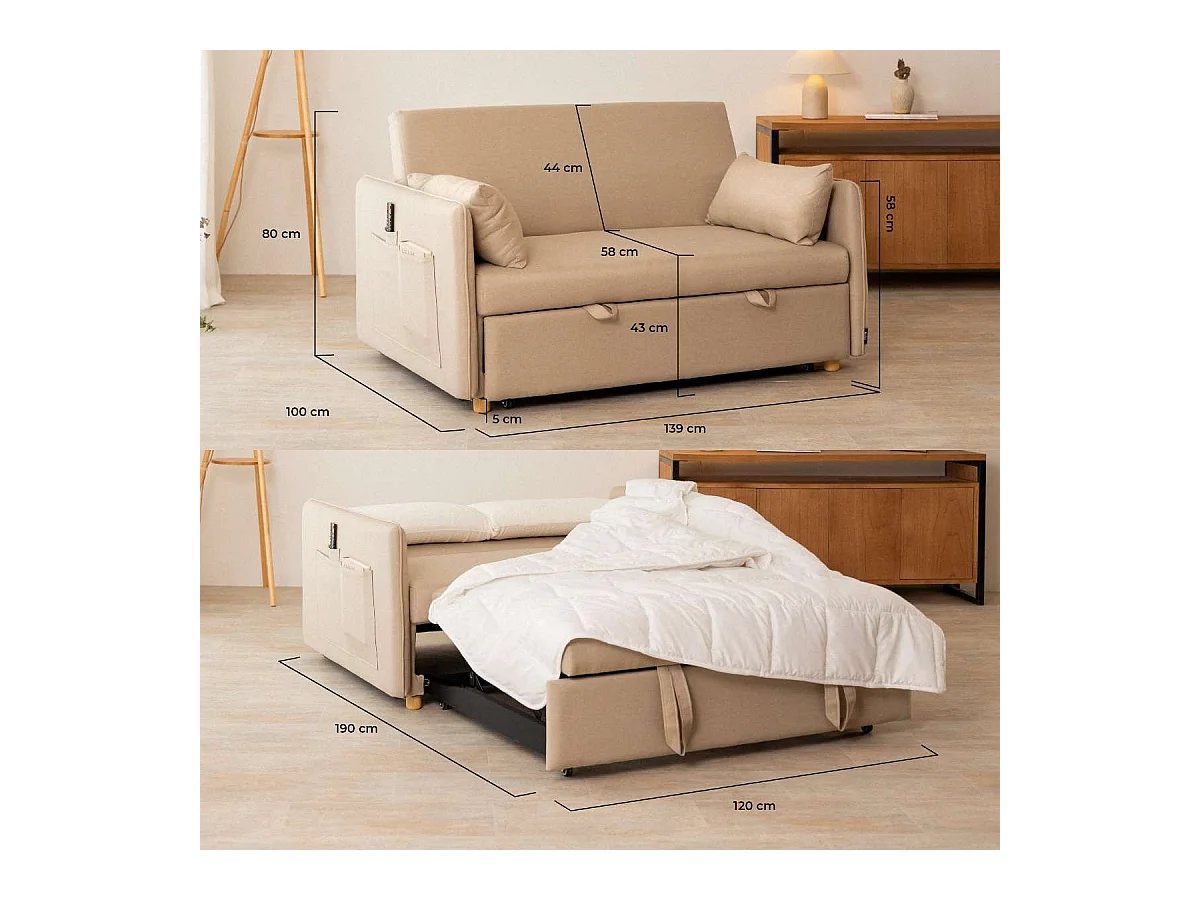 Sofá Cama  Nest 2 Beige - Nalui