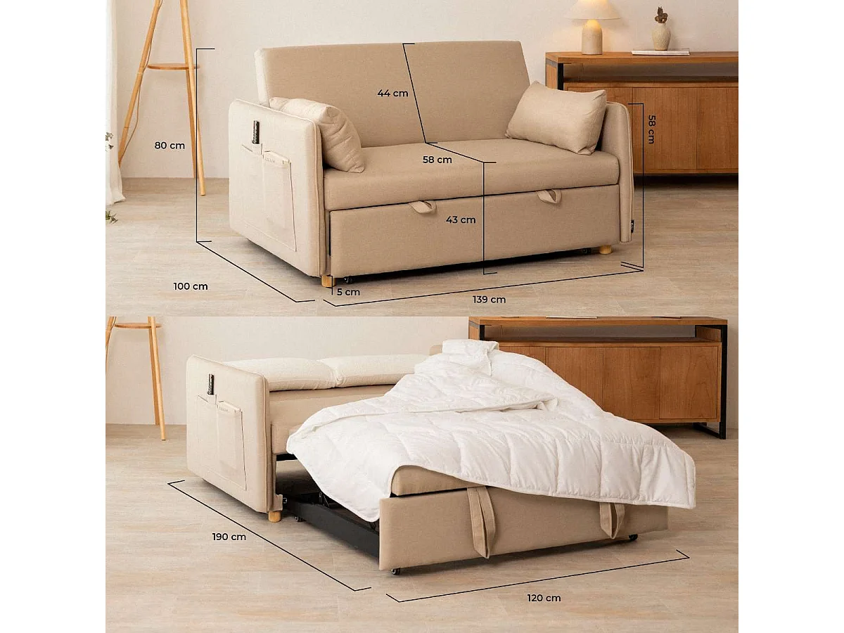 Sofá Cama  Nest 2 Beige - Nalui