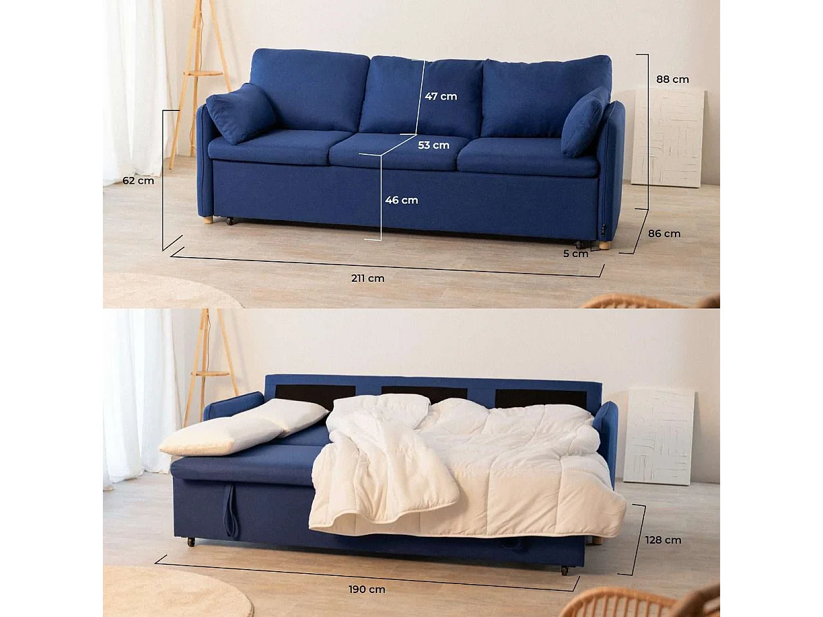 Sofá Cama  Nest 3 Azul Marino - Nalui