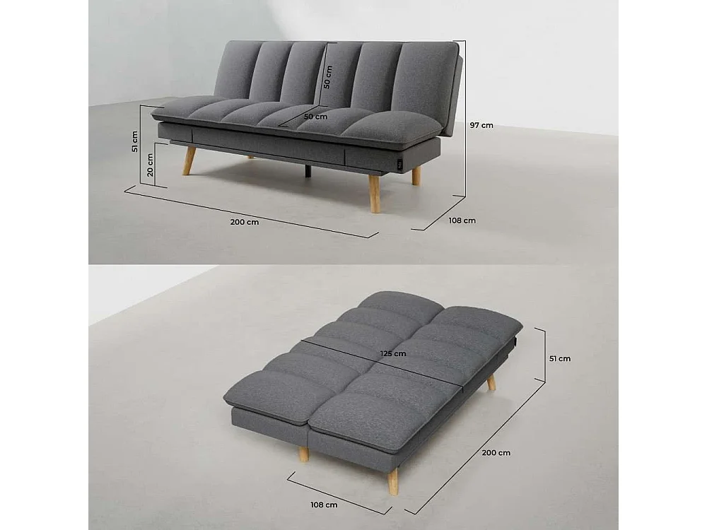 Sofá Cama  Cloud Lines Gris Antracita - Nalui