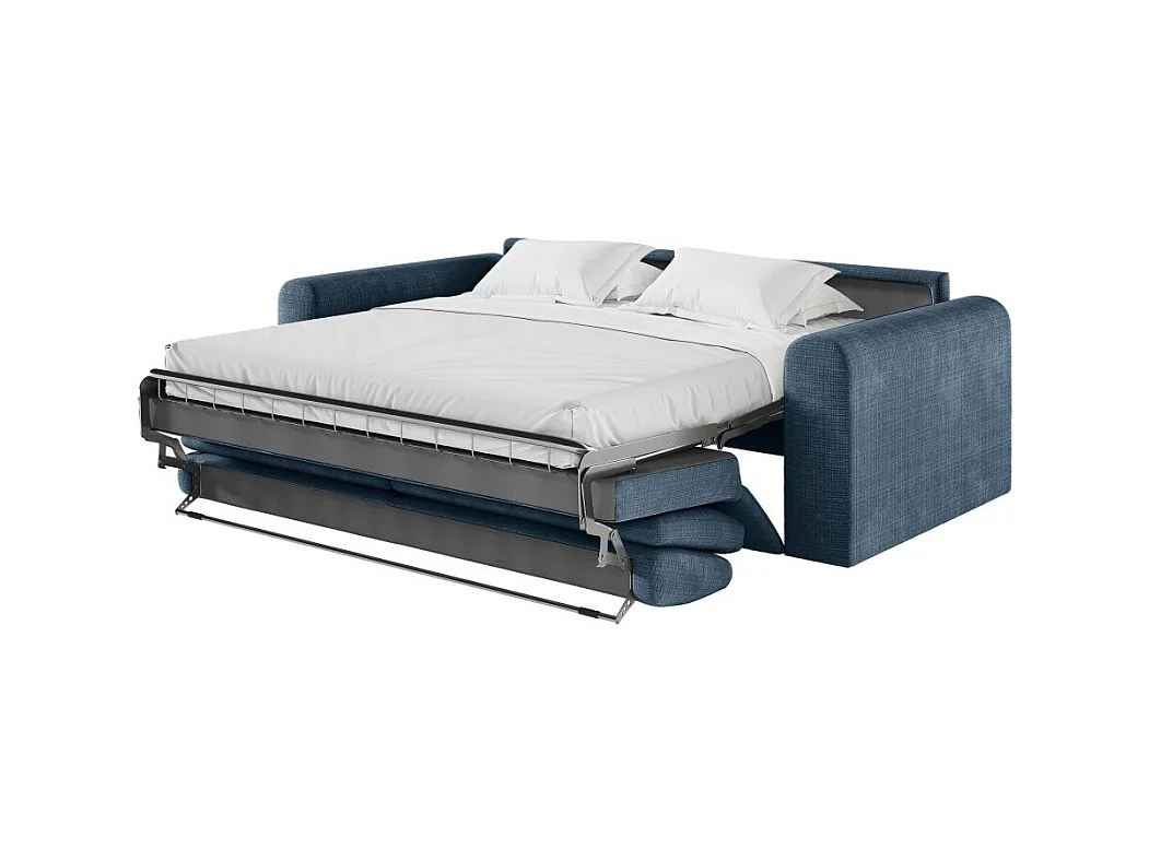 Canapé SILVIO convertible express 3 places couchage 140x190cm matelas 13cm tissu chenille bleu foncé
