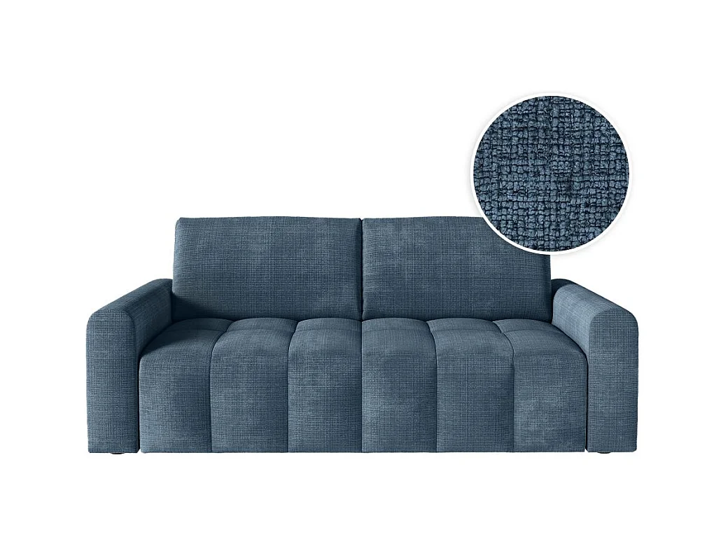 Canapé SILVIO convertible express 3 places couchage 140x190cm matelas 13cm tissu chenille bleu foncé