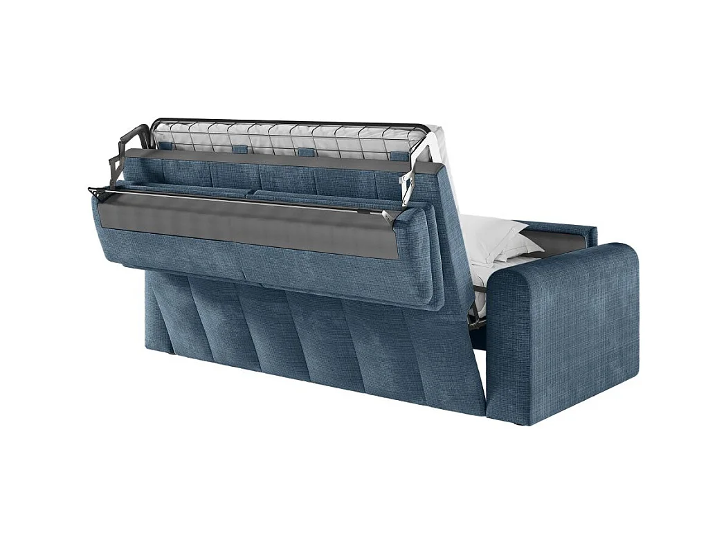 Canapé SILVIO convertible express 3 places couchage 140x190cm matelas 13cm tissu chenille bleu foncé
