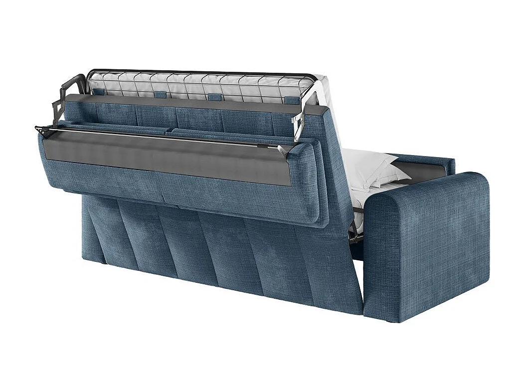Canapé SILVIO convertible express 3 places couchage 140x190cm matelas 13cm tissu chenille bleu foncé