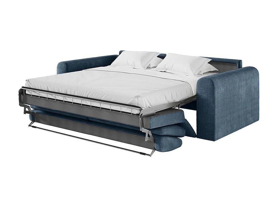 Canapé SILVIO convertible express 3 places couchage 140x190cm matelas 13cm tissu chenille bleu foncé