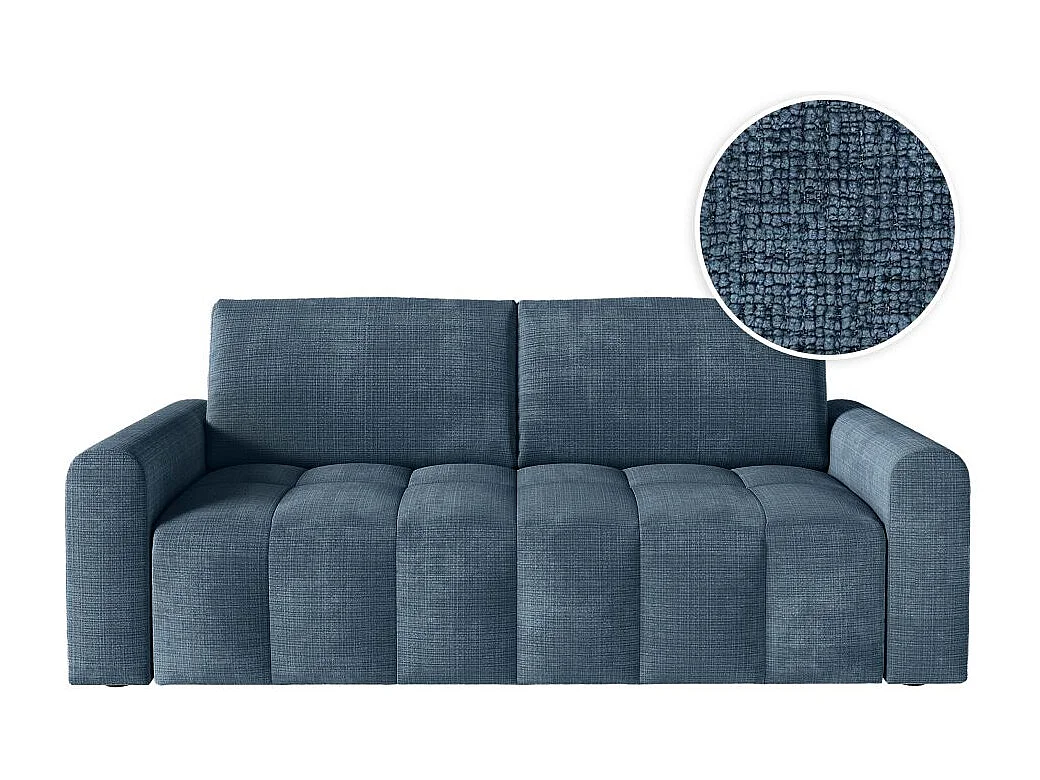 Canapé SILVIO convertible express 3 places couchage 140x190cm matelas 13cm tissu chenille bleu foncé