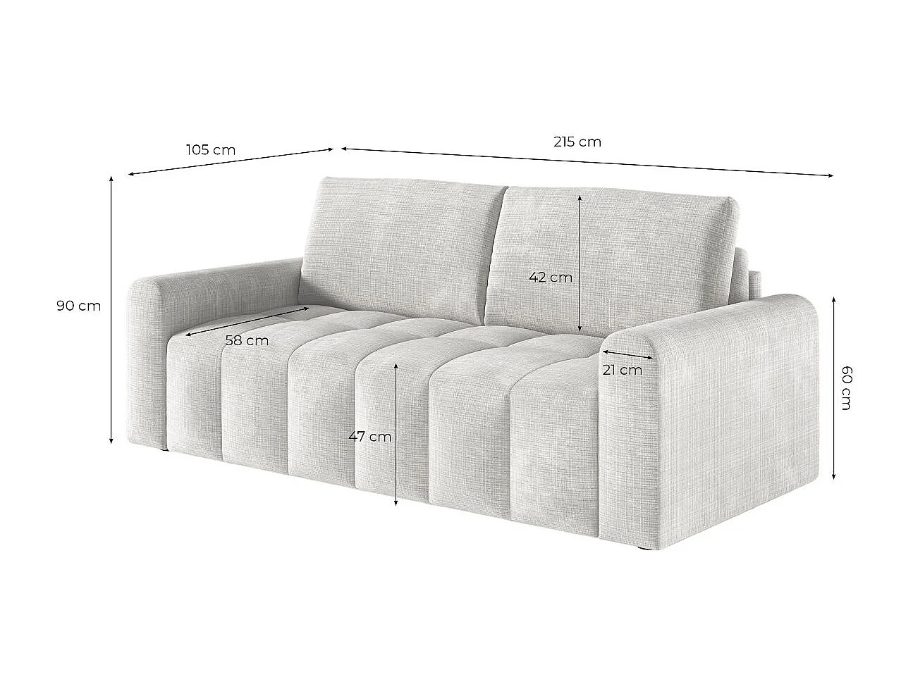 Canapé SILVIO convertible express 3 places couchage 140x190cm matelas 13cm tissu chenille bleu foncé