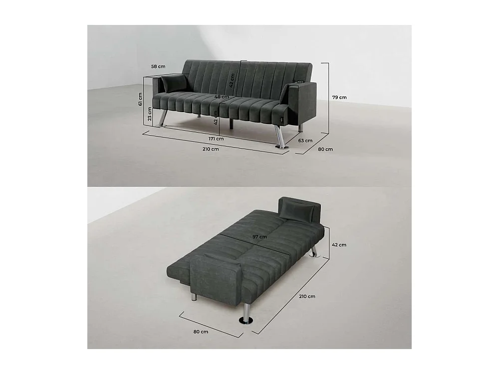 Sofá Cama  One Lines Gris Antracita - Nalui