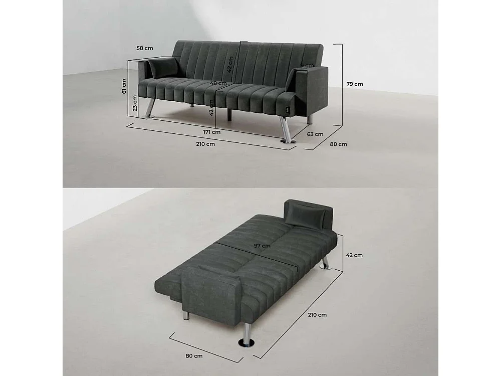 Sofá Cama  One Lines Gris Antracita - Nalui