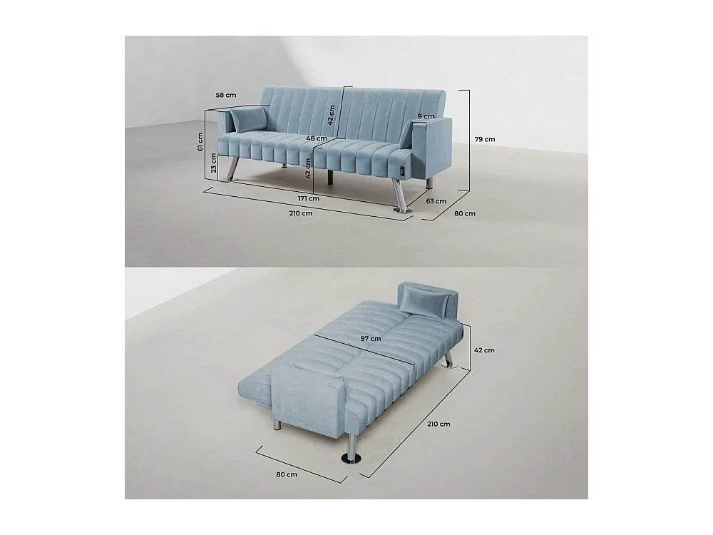 Sofá Cama  One Lines Azul - Nalui