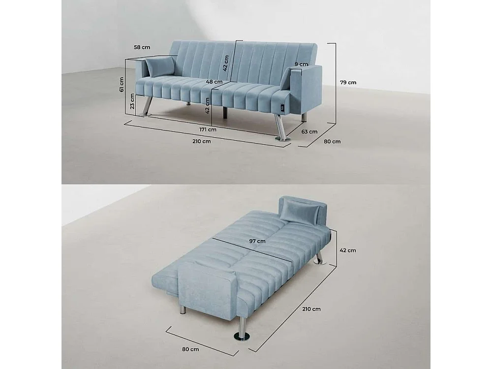 Sofá Cama  One Lines Azul - Nalui