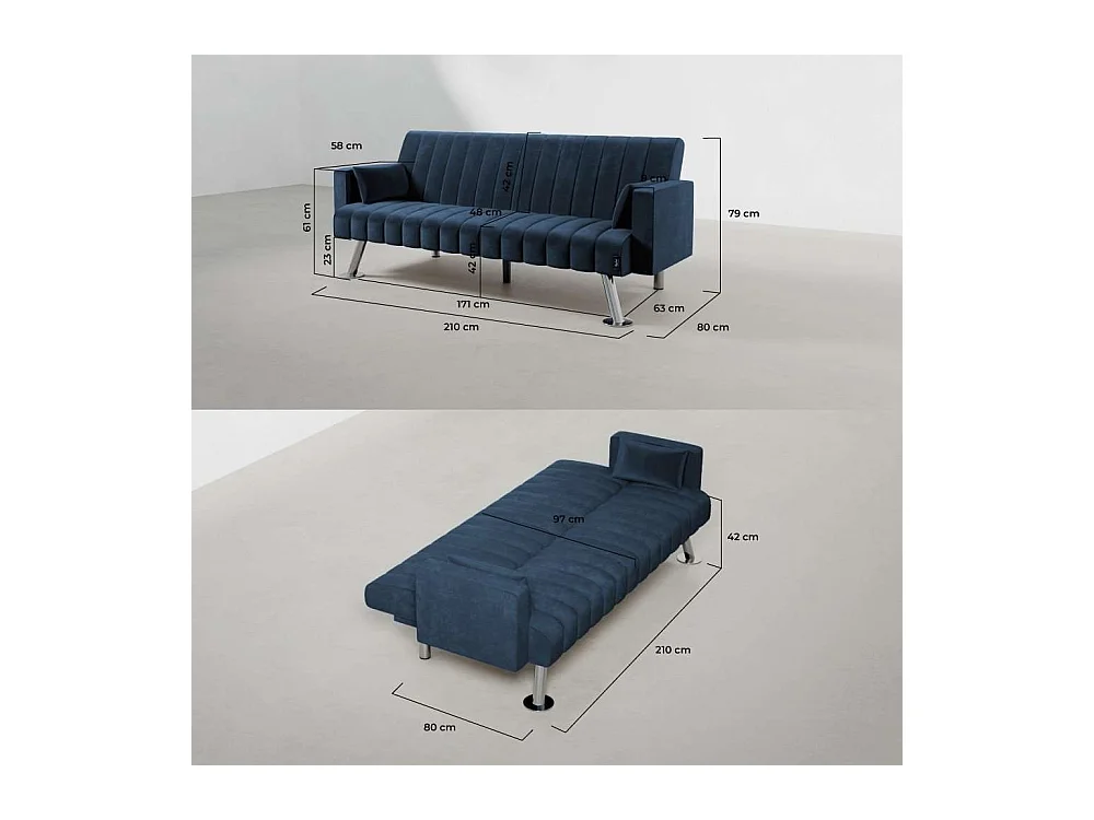 Sofá Cama  One Lines Azul Marino - Nalui