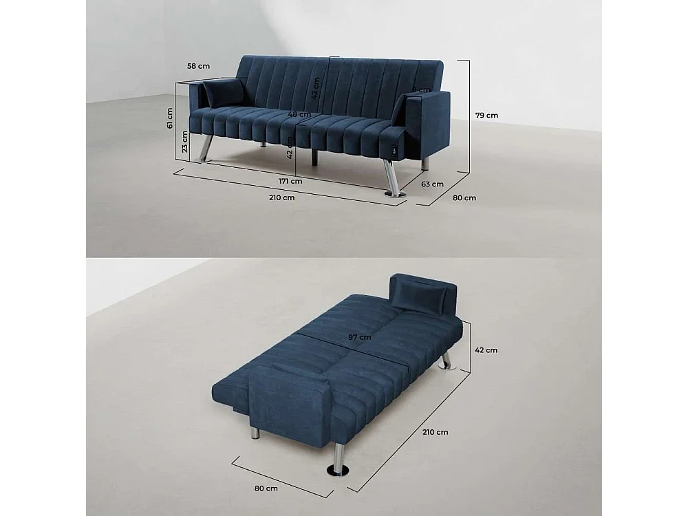 Sofá Cama  One Lines Azul Marino - Nalui