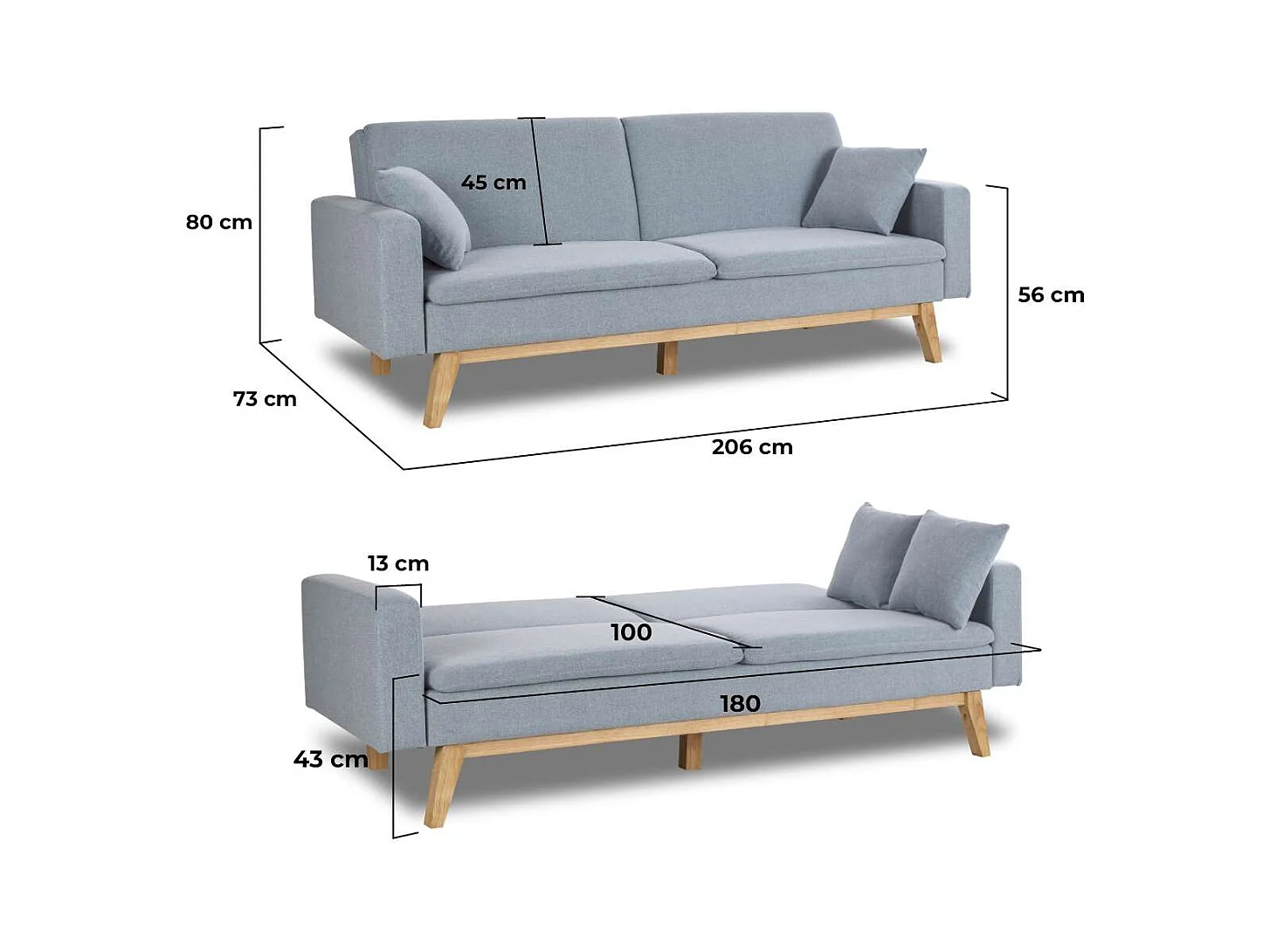 Sofá Cama  Reine Azul Celeste - Nalui